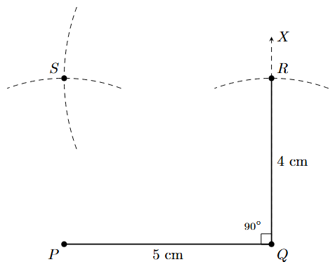 Locate point S by arcs from P and R